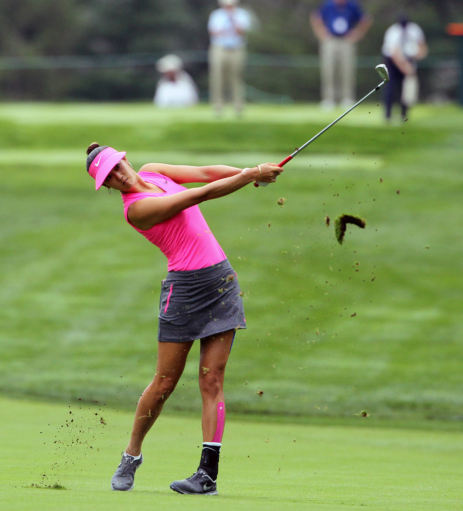 Michelle Wie, hits her approach shot to the 2nd hole from the 9th fairway, during first day action of the 70th US Women's Open at Lancaster Country Club Thursday July 9, 2015. (Photo/Chris Knight)