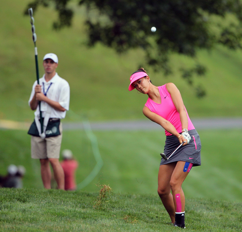 Michelle Wie, hits an approach shot on the 4th hole, during first day action of the 70th US Women's Open at Lancaster Country Club Thursday July 9, 2015. (Photo/Chris Knight)