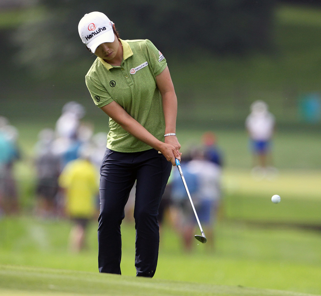 Eun Hee Ji, chips onto the 6th green, during first day action of the 70th US Women's Open at Lancaster Country Club Thursday July 9, 2015. (Photo/Chris Knight)
