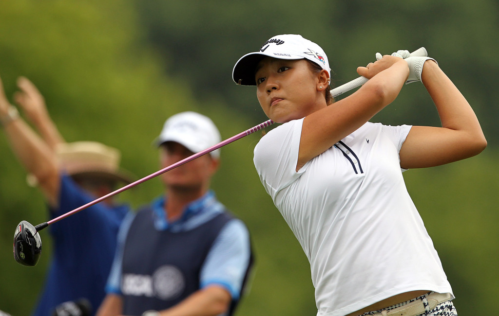 Lydia Ko, tees off on the 9th hole, during first day action of the 70th US Women's Open at Lancaster Country Club Thursday July 9, 2015. (Photo/Chris Knight)
