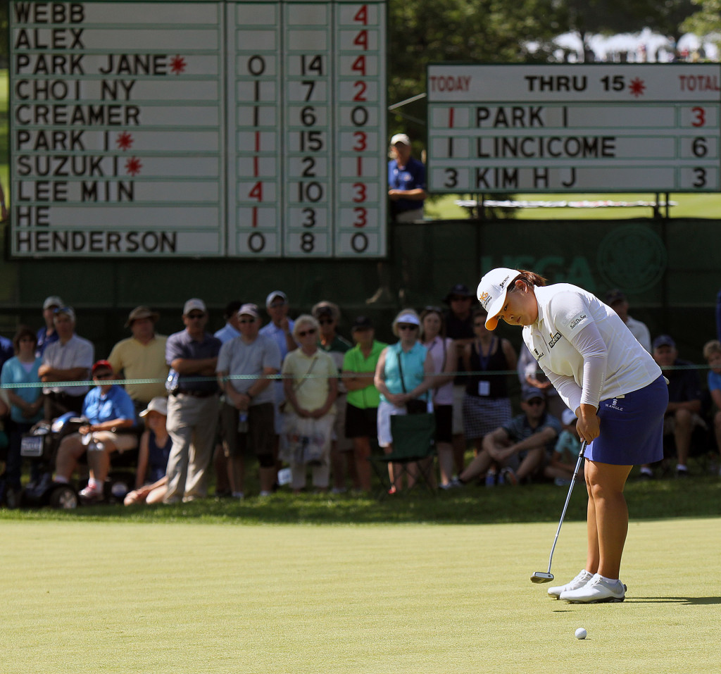Inbee Park, putts on the 16th green, during second day action of the 70th US Women's Open at Lancaster Country Club Friday July 10, 2015. (Photo/Chris Knight)