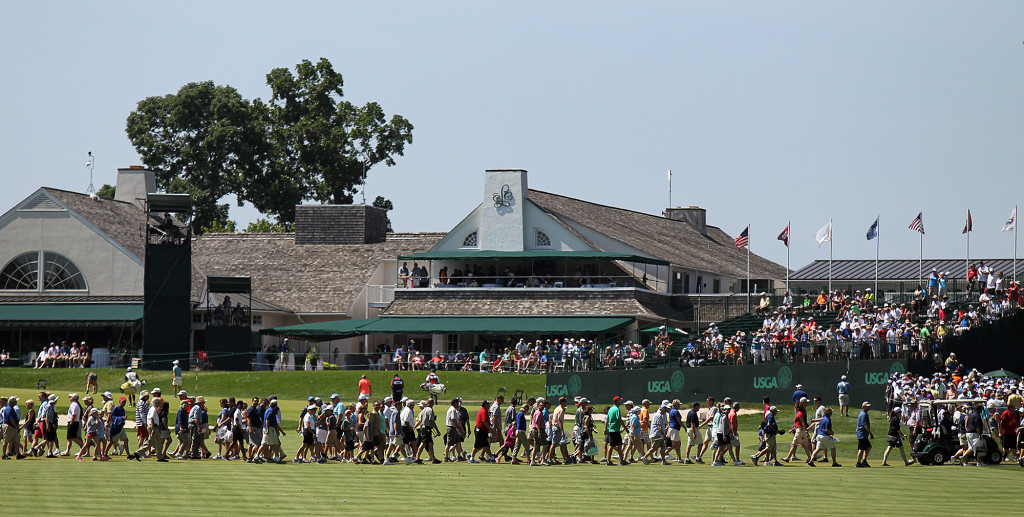 Crowds cross the fairway on the 18th hole, during second day action of the 70th US Women's Open at Lancaster Country Club Friday July 10, 2015. (Photo/Chris Knight)