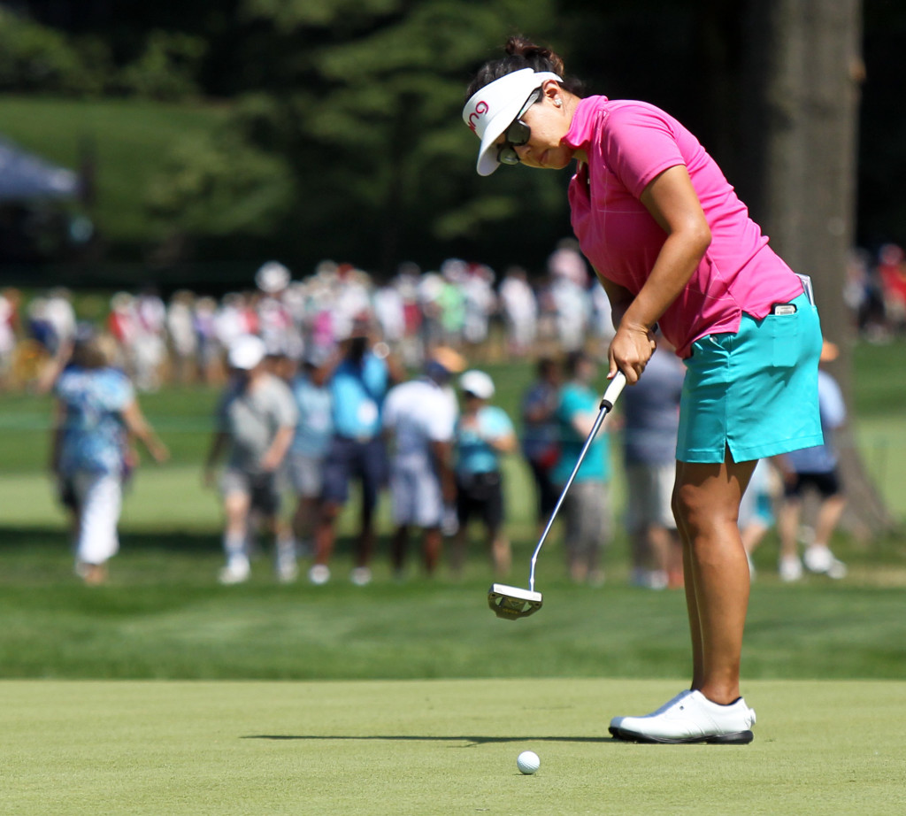 Jane Park, putts on the 18th hole, during second day action of the 70th US Women's Open at Lancaster Country Club Friday July 10, 2015. (Photo/Chris Knight)