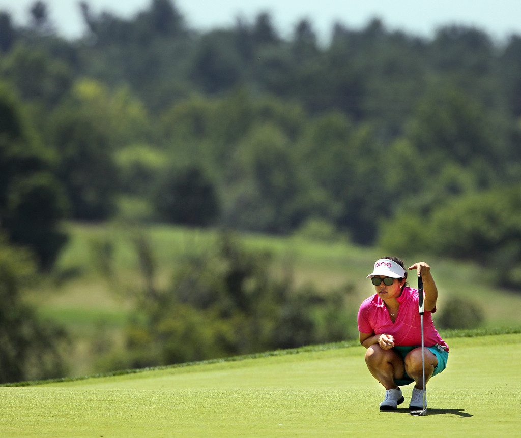 Jane Park, eyes up her putt on the 2nd hole, during second day action of the 70th US Women's Open at Lancaster Country Club Friday July 10, 2015. (Photo/Chris Knight)