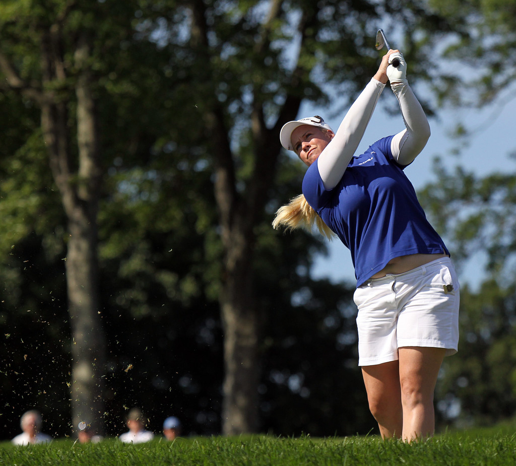 Brittany Lincicome, tees off on the 12th hole, during second day action of the 70th US Women's Open at Lancaster Country Club Friday July 10, 2015. (Photo/Chris Knight)