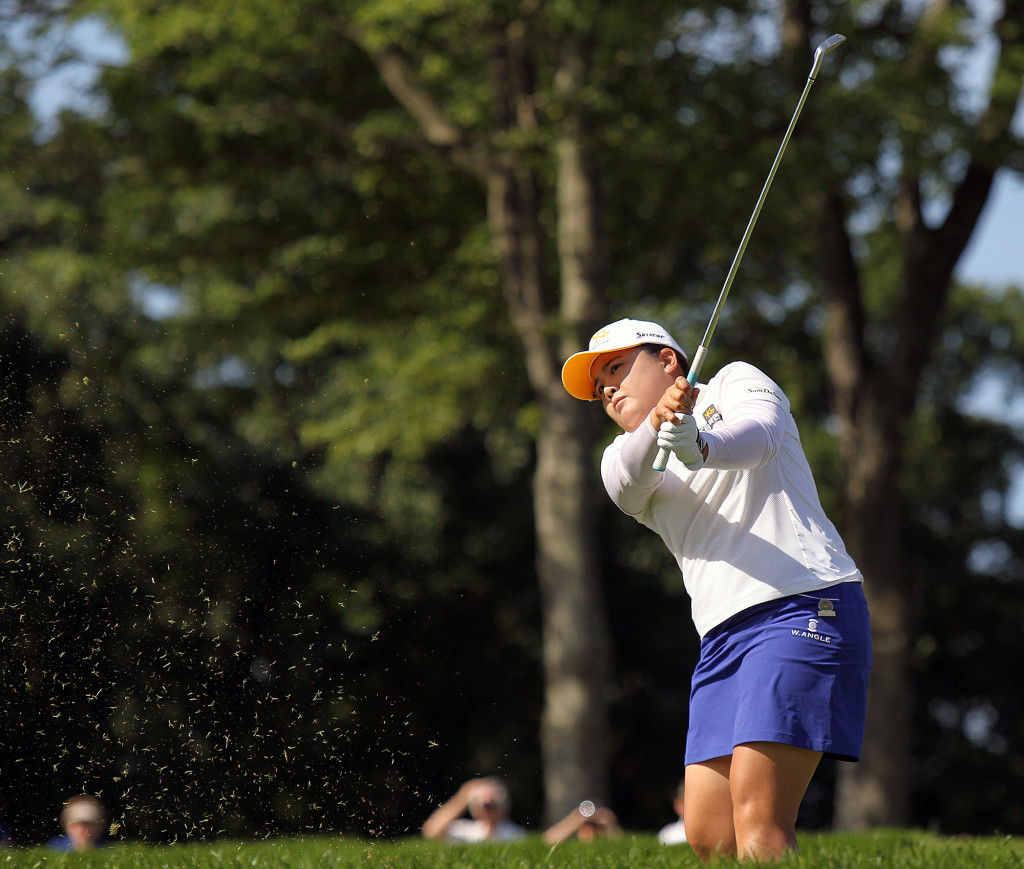 Inbee Park, tees off on the 12th hole, during second day action of the 70th US Women's Open at Lancaster Country Club Friday July 10, 2015. (Photo/Chris Knight)