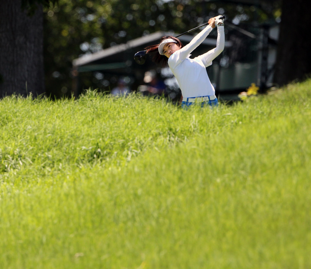 Shiho Oyama, tees off on the 3rd hole, during third day action of the 70th US Women's Open at Lancaster Country Club Saturday July 11, 2015. (Photo/Chris Knight)