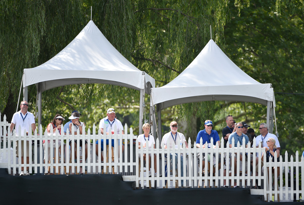 Spectators watch the action on the 12th green from this area during the opening round of the US Women's Open at Lancaster Country Club on Thursday, July 9, 2015. (Photo/Suzette Wenger)