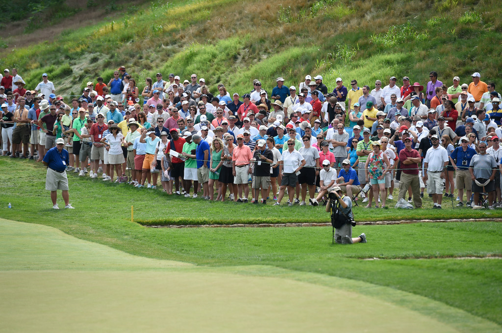 Golf fans watch the action near the seventh green during the final round of the US Women's Open at Lancaster Country Club on Sunday, July 12, 2015. (Photo/Suzette Wenger)