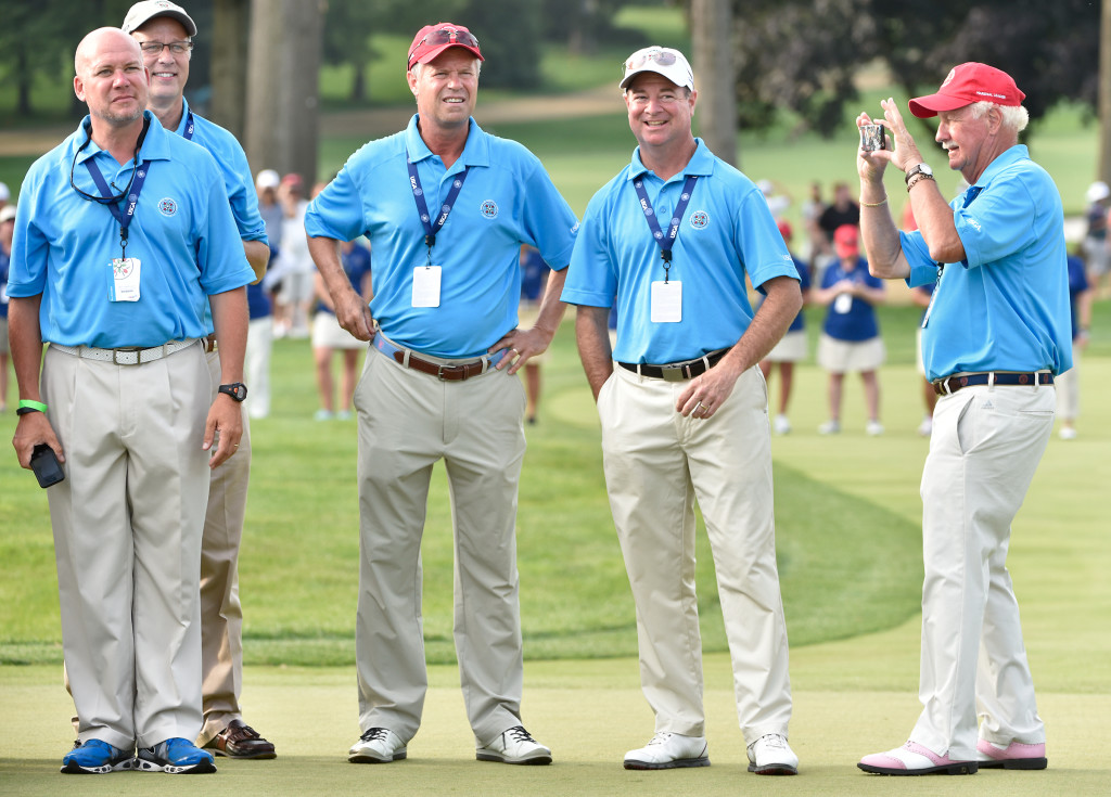 King Knox, right, takes a photos of his LCC amigos after the final round of the US Women's Open at Lancaster Country Club on Sunday, July 12, 2015. (Photo/Suzette Wenger)