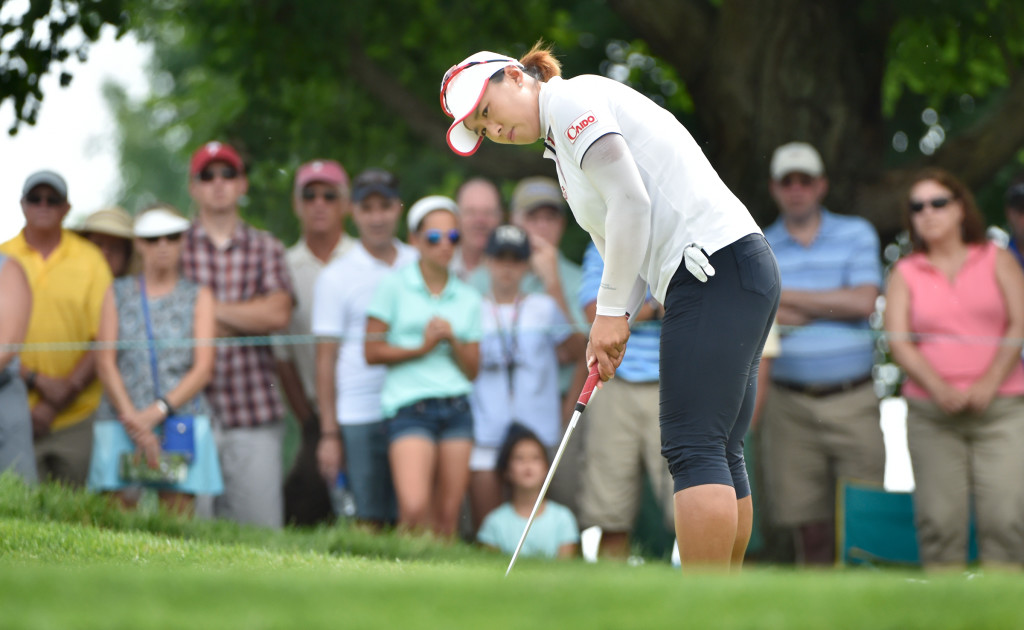 Amy Yang watches her putt on the third hole during the final round of the US Women's Open at Lancaster Country Club on Sunday, July 12, 2015. (Photo/Suzette Wenger)