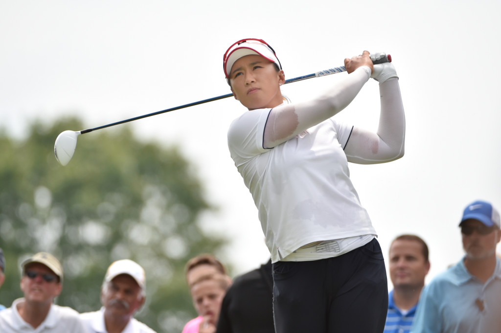 Amy Yang watches her tee shot on the fourth hole during the final round of the US Women's Open at Lancaster Country Club on Sunday, July 12, 2015. (Photo/Suzette Wenger)