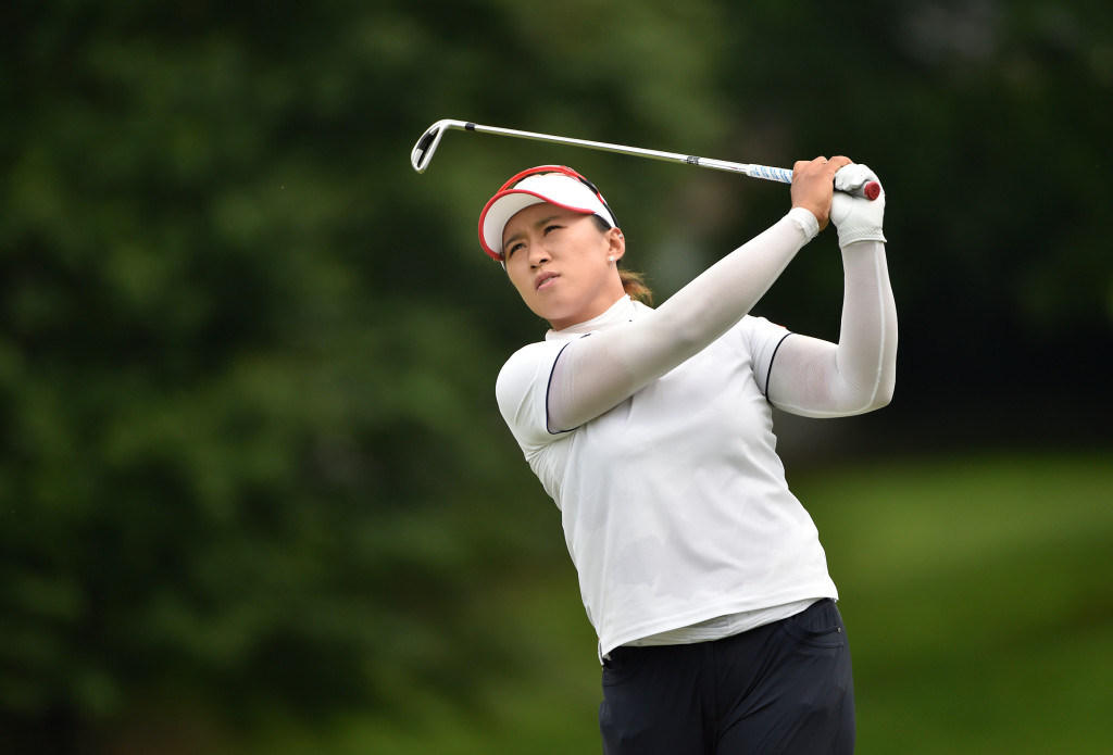 Amy Yang watches her tee ball on the sixth hole during the final round of the US Women's Open at Lancaster Country Club on Sunday, July 12, 2015. (Photo/Suzette Wenger)