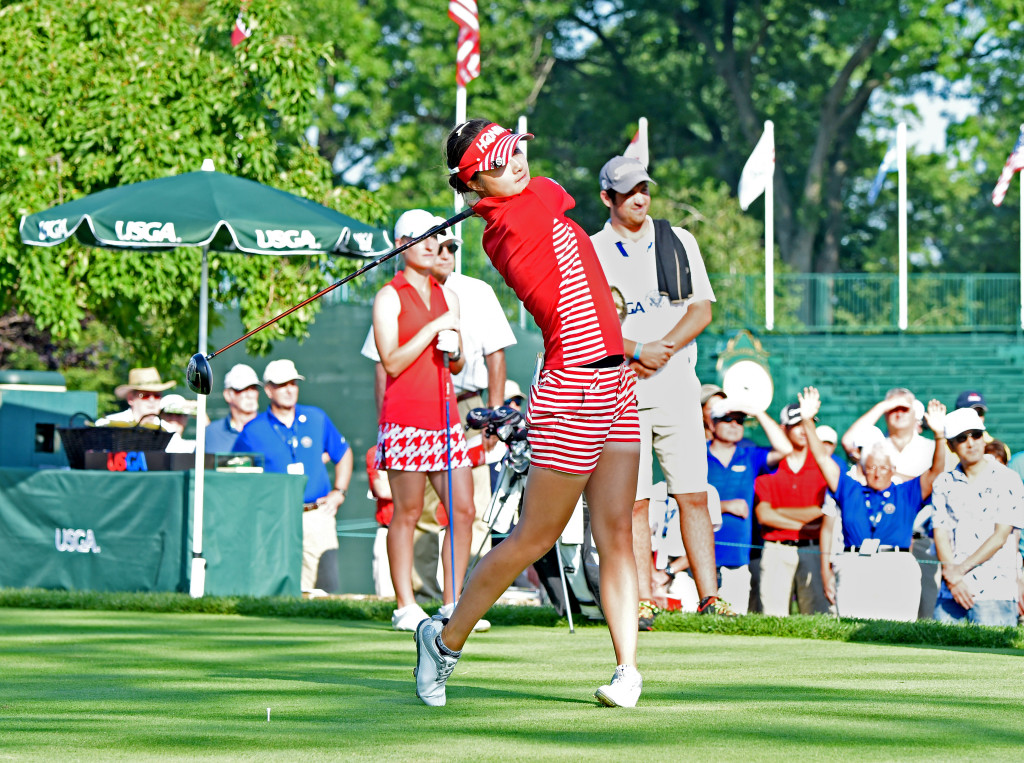 Haruka Morita-Wanyaolu was the fisrt golfer to tee off for Round 3 of the 2015 U.S. Women's Open at Lancaster Country Club Saturday. (Photo/Blaine Shahan)