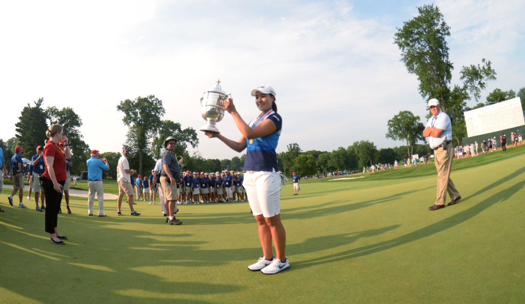 In Gee Chun holds her trophy after winning the 2015 U.S. Open at Lancaster Country Club. (Photo/Patrick Blain)