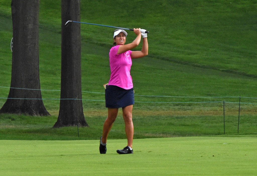Marina Alex makes her approach shot on 18 in the first round of the 2015 U.S. Open at Lancaster Country Club Thursday.
