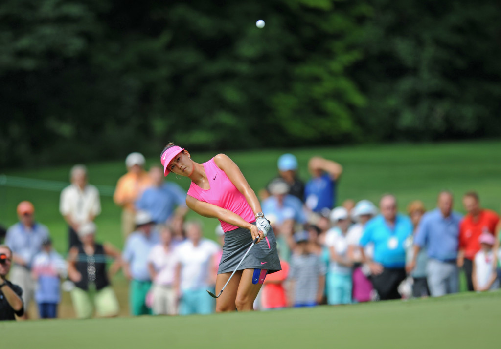 Michelle Wie hits onto the green on #10 in the first round of the 2015 U.S. Open at Lancaster Country Club Thursday. (Photo/Patrick Blain)