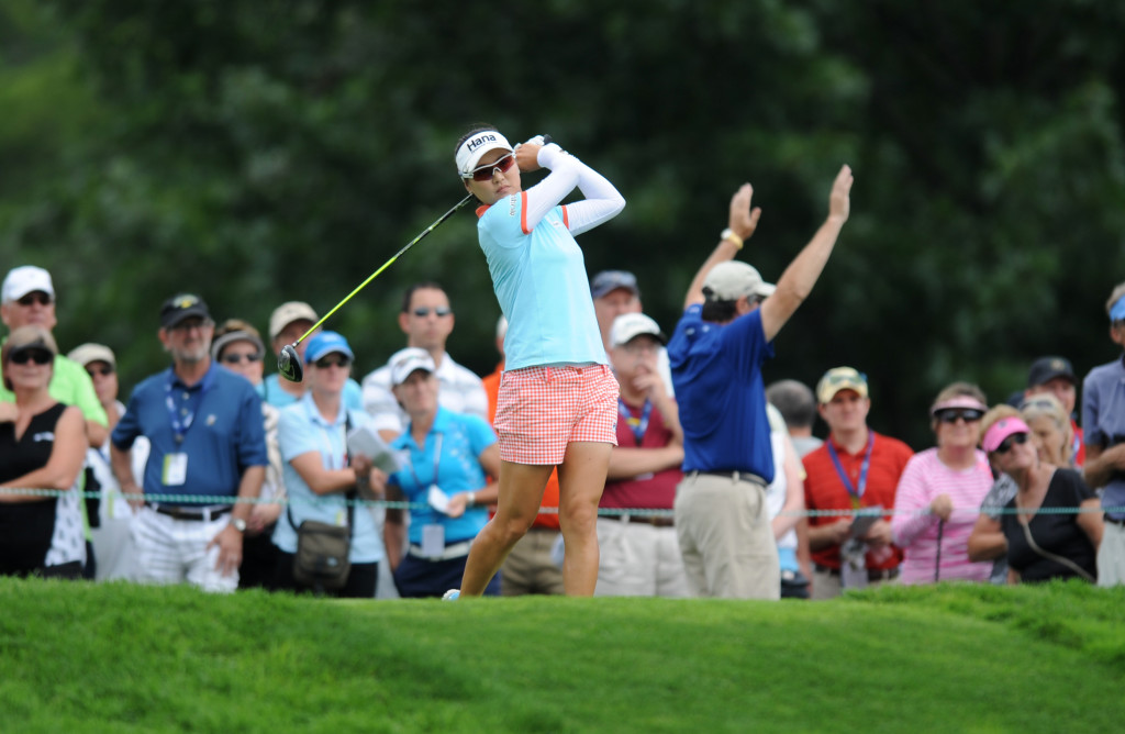 Lydia Ko tees off on 11 during the first round of the 2015 U.S. Open at Lancaster Country Club Thursday. (Photo/Patrick Blain)