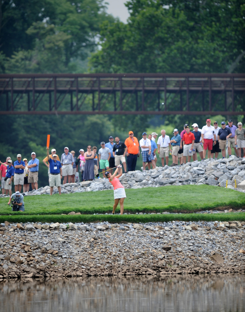 Emma Talley makes her tee shot on seven at Lancaster Country Club in the first round of the 2013 U.S. Women's Open Thursday.  (Photo/Patrick Blain)