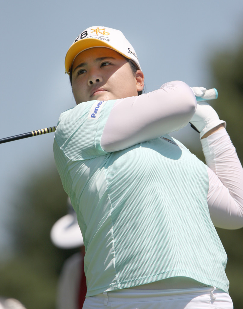 Inbee Park tees off on the fifth hole during the third round of play in the U.S. Women's Open at the Lancaster Country Club in Lancaster on Saturday, July 11, 2015. (Photo/Vinny Tennis)