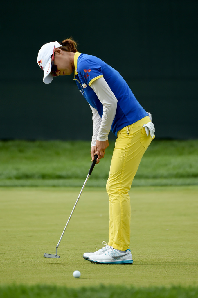 Na Yeon Choi sinks a putt for birdie on 16 during the first round of the US Women's Open at Lancaster Country Club on Thursday, July 9.