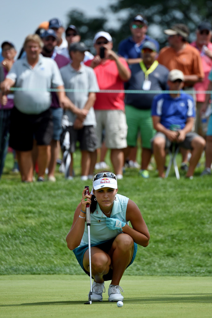Lexi Thompson lines up a putt for birdie on 14 during the first round of the US Women's Open at Lancaster Country Club on Thursday, July 9.