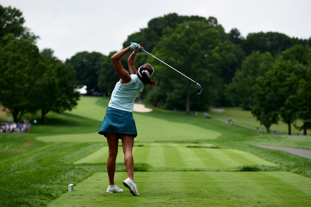 Lexi Thompson tees off on 13 during the first round of the US Women's Open at Lancaster Country Club on Thursday, July 9.