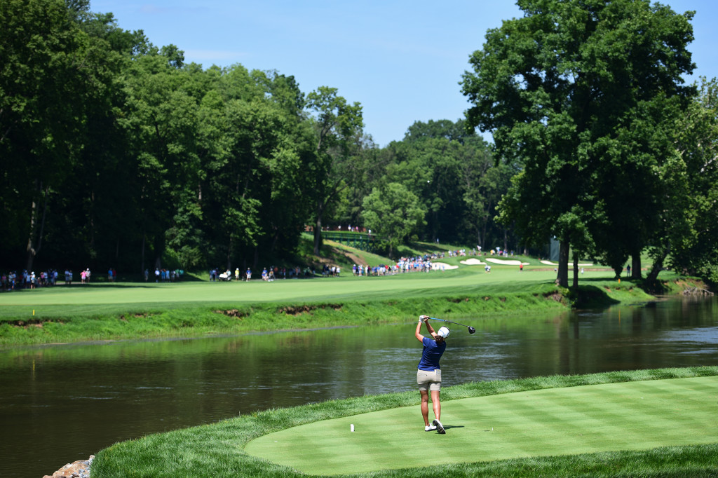Marina Alex tees off on the seventh hole during Round 2 of the US Women's Open at Lancaster Country Club on Friday, July 10. (Casey Kreider/LNP)