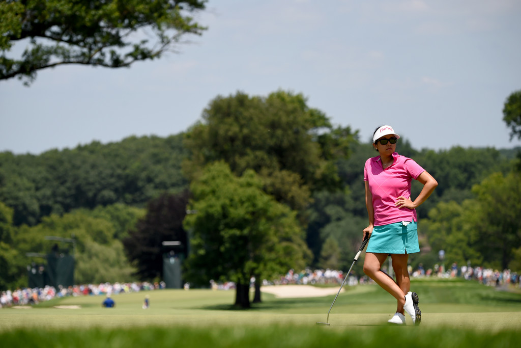 Jane Park waits for her turn to putt on the 9th green during Round 2 of the US Women's Open at Lancaster Country Club on Friday, July 10. (Casey Kreider/LNP)