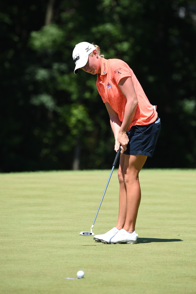 Stacy Lewis gets a birdie putt to drop on the fourth hole during Round 3 of the US Women's Open at Lancaster Country Club on Saturday, July 11.